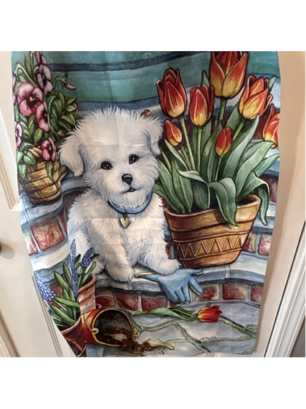 Multicolor Cotton Dog & Tulips Floral Flag, Traditional, Machine Washable - Picture 2 of 5